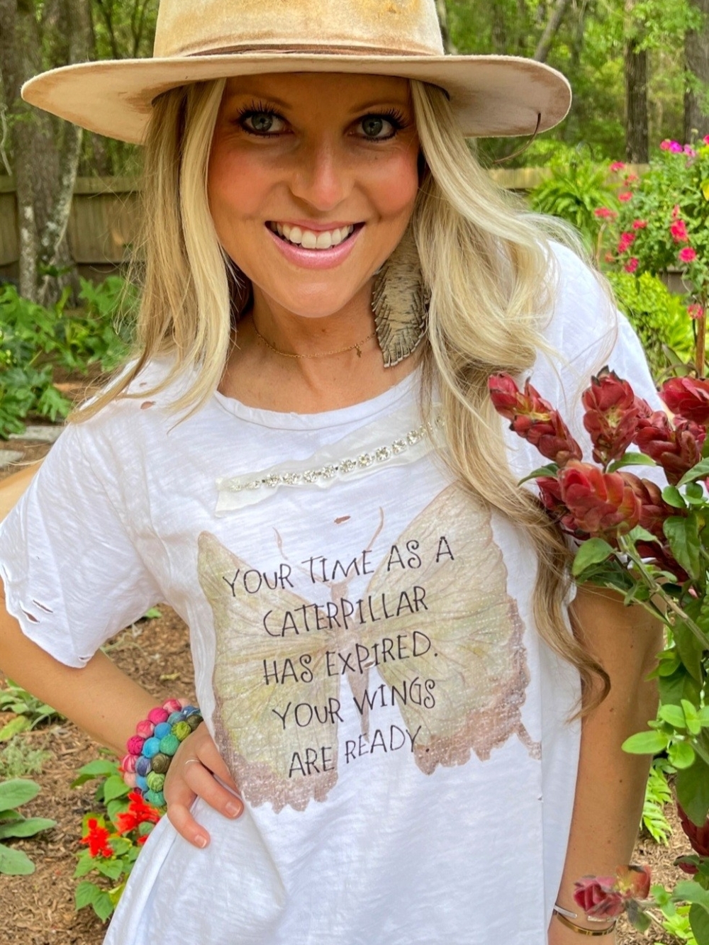A Rare Bird  White Inspirational Butterfly Graphic Tee - Short Sleeve